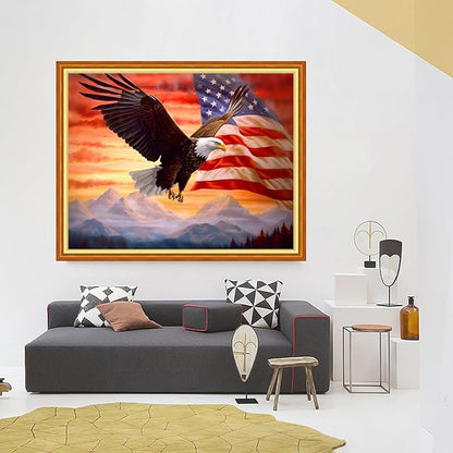 Foxhool Stamped Cross Stitch Kits,11CT Printed Cross Stitch Pattern Full Embroidery Kits for Beginner Needlepoint Kits-Eagle Flag 16x20 inch