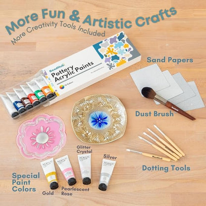 Pottery Kit for Beginners, 4.4LBS Air Dry Clay for Adults with Sculpting Tools, Paint, Glaze, 2kg Air-Dry Modeling Clay | Molding, Sculpt & Painting Set, Hobby Date Night DIY Art Craft Kits (White)