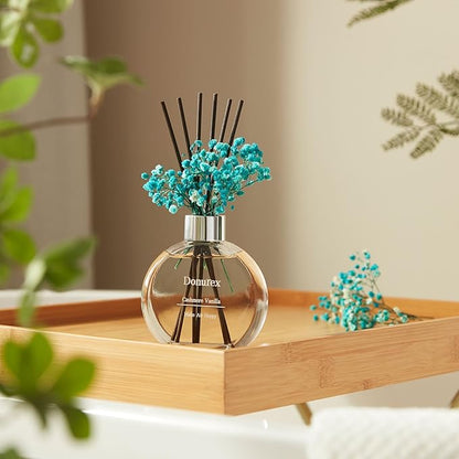 Donurex Flower Reed Diffuser Set 5.07oz Cashmere Vanilla Scent Diffuser with Sticks Home Fragrance Reed Diffuser for Bathroom Shelf Decor