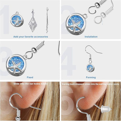 925 Sterling Silver Earring Hooks 120 PCS/60 Pairs, Ear Wires Fish Hooks, Hypo-allergenic Jewelry Findings Parts with 120 PCS Clear Silicone Earring Backs