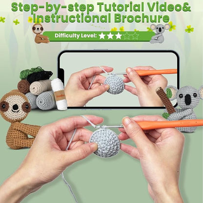 MOREJMTT Crochet Kit for Beginners Animal,Crochet Animal Kits,Crocheting Kit for Starters,Learn to Crochet with Step-by-Step Video Tutorials,Beginner Crochet Kits for Adults(Koalas+Sloth)