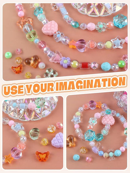 150PCS Acrylic Pastel Beads for Jewelry Making, Kalolary Colorful Bow Butterfly Flower Kawaii Plastic Candy Heart Cute Macaroon Aesthetic Beads for Bracelet Necklace DIY Supplies (Multicolor)