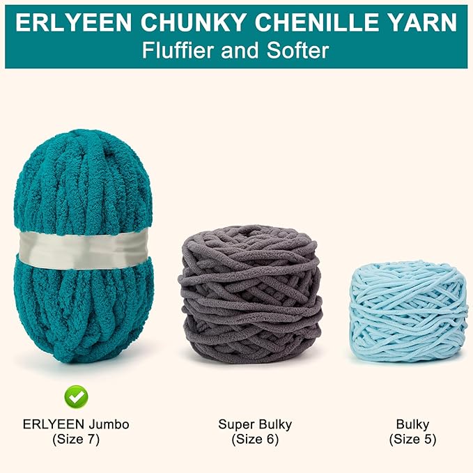 ERLYEEN Chenille Chunky Yarn Super Bulky Soft Thick Fluffy Jumbo Giant Washable Polyester Big Yarn DIY for Arm Knit Blanket Cushion Bed Sofa Home Decor,Indigo,1.1LB