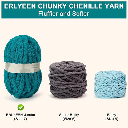 ERLYEEN Chenille Chunky Yarn Super Bulky Soft Thick Fluffy Jumbo Giant Washable Polyester Big Yarn DIY for Arm Knit Blanket Cushion Bed Sofa Home Decor,Indigo,0.55LB