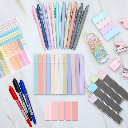 Sinload 60 Pcs Aesthetic Book Annotation Kit School Supplies Cute Pencil Case 12 Highlighter 5 Gel Pen 6 Mechanical Pencil 5 Magnetic Bookmark 1220 Pcs Sticky Note Tab Student Stationary(Pink)