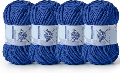 Chunky Chenille Yarn for Crocheting，Baby Yarn for Crocheting Soft Blankets，Bulky Yarns for Crochet Amigurumi，4×100g (4×74.3yds) Fluffy Velvet Yarns for Hand Knitting (4 Sapphire Blue)