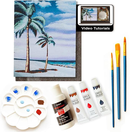 Painting4Real DIY Art Painting Kit for Adults – Learn to Paint Palm Paradise with Video Tutorials – 9 Pieces Acrylic Paint Set for Adults –Perfect Christmas Crafts & Holiday Gifts for Art Lovers
