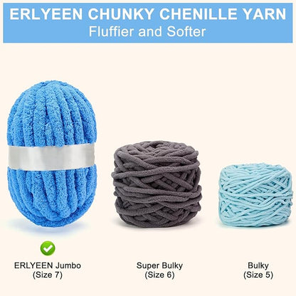 ERLYEEN Chenille Chunky Yarn Super Bulky Soft Thick Fluffy Jumbo Giant Washable Polyester Big Yarn DIY for Arm Knit Blanket Cushion Bed Sofa Home Decor,Denim Blue,2.2LB