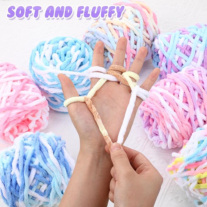 Buryeah 8 Pack Chunky Chenille Yarn for Crocheting Soft Thick Fluffy Yarn for Hand Knitting Bulky Velvet Blanket Plush for Weaving DIY Crafts Each 3.5 oz 55 Yards (Macaron Colors)