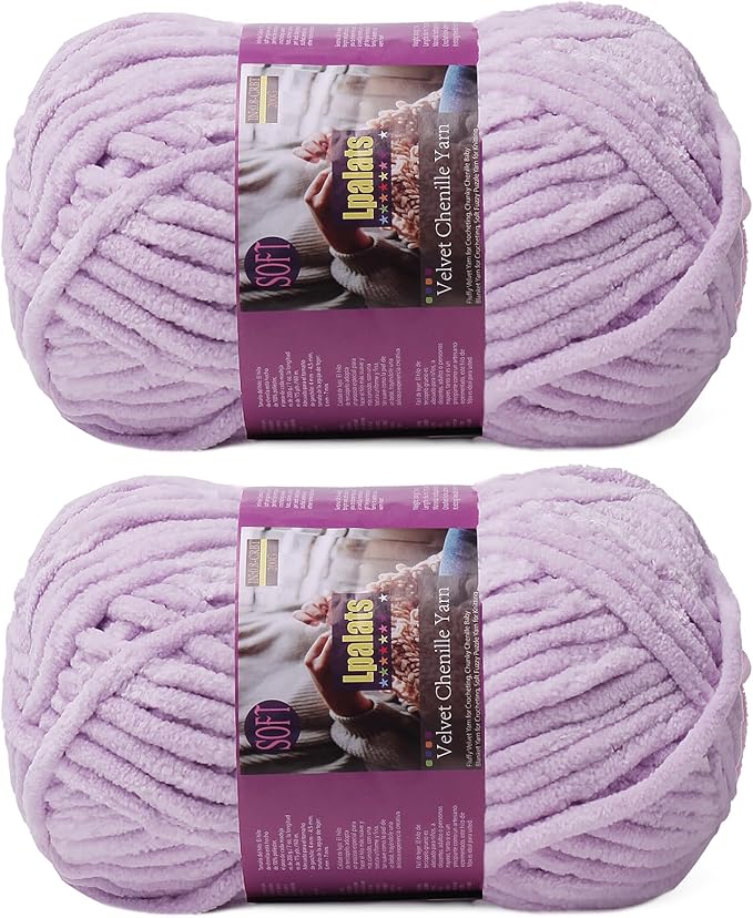 Chunky Chenille Yarn for Crocheting - 2x200g Baby Blanket Yarn for Crocheting Soft - 350 Yards Fluffy Thick Plush Yarns for Knitting Blankets Amigurumi (2, Light Purple)