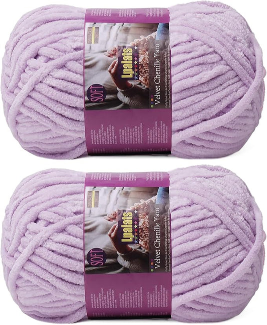 Chunky Chenille Yarn for Crocheting - 2x200g Baby Blanket Yarn for Crocheting Soft - 350 Yards Fluffy Thick Plush Yarns for Knitting Blankets Amigurumi (2, Light Purple)
