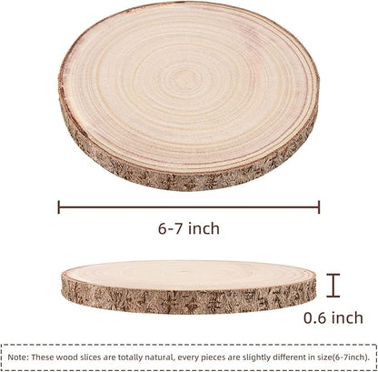 Maputune 8 Pcs 6-7 in Large Unfinished Wood Slices for Centerpieces, Natural Rustic Wooden Plate for DIY Craft, Round Wood Chips for Signage Painting Wedding Party Christmas Decor