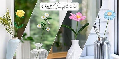 WeVeel Cozy Craftworks Chenille Stem Flower Craft Kit for Adults – Create 6 Colorful Blooms (Lily, Rose, Calla Lily, Tulip, Gerbera & Daisy) – Relaxing DIY Arts & Crafts Kit with All Supplies