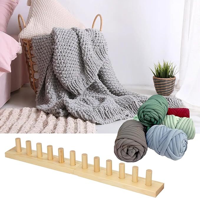 Chunky Knitting Blanket Loom, Thick Yarn Knitting Loom, Chunky Yarn Blanket Loom for Knitting Thick Yarn Projetcs, Foldable and Portable Chunky Blankets Extra Large Loom (24”) (2)