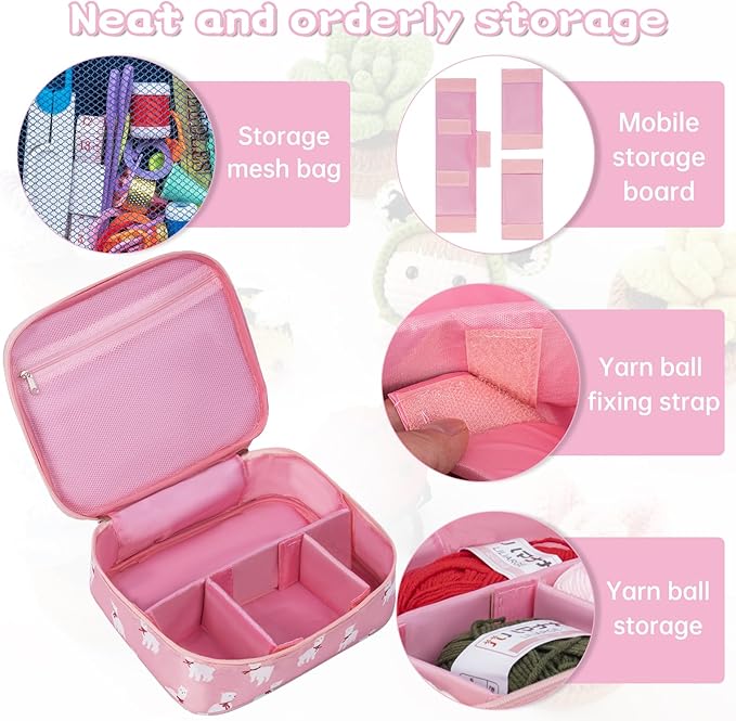 GMAK Crochet Kit for Beginners Adults, 59 PCS Crocheting Sets Include Yarn, Hooks and Tools, Portable Crochet Starter Kit for Making Variety Projects Crocheting Supplies, Pink Alpaca