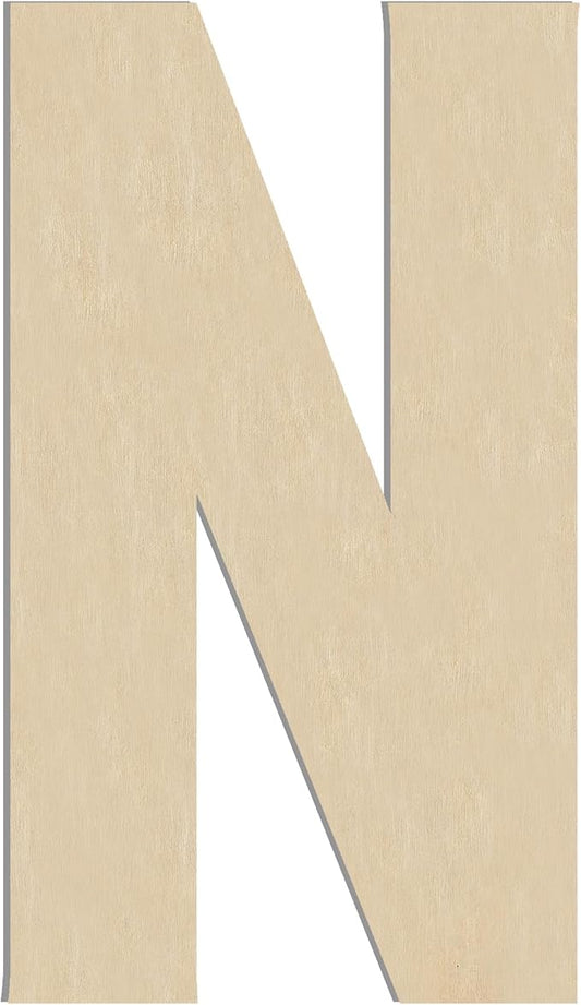 HILAZA 17 Inch Large Wooden Letter N, 1/4 in Thick Big Wood Letter for Wall Decor Crafts