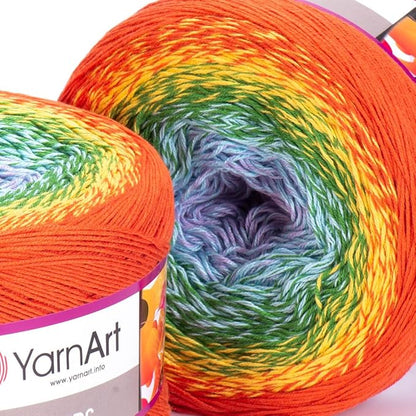 2 Skein/Pack Yarnart Flowers Gradient Yarn, Each Ball 8.8 Oz (250gr) / 1094 Yards (1000m), 55% Cotton 45% Acrylic, Superfine Fingering Weight for Knitting and Crochet, 255 - Orange Lavender