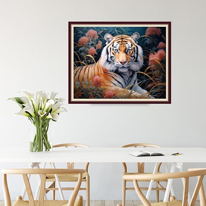 Joycasa Stamped Cross Stitch Kits for Beginners Full Range of Cross Stitching 11 CT Printed Cross Stitch Kit for Adults Cross-Stitch Patterns Needlepoint Kits-Forest Tiger 16x20 inch