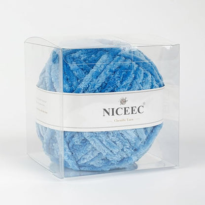 NICEEC 300g Soft Chenille Yarn Blanket Velvet Yarn for Knitting, Crochet, Weaving DIY Craft Total Length 150m (164yds)_Blue