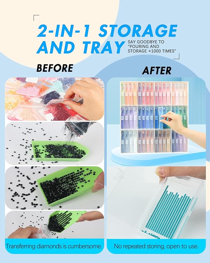ForeverYoung Extra Large Diamond Art Storage Containers Trays ＆ Stand, 48pcs Diamond Art Accessories Diamond Painting Trays with Lids, 2-in-1 Diamond Art Trays and Diamond Painting Storage