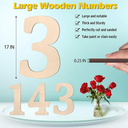17 inch Large Wooden Numbers for Party Decor, Big Wood Number 3 for Wall Decor, Unfinished Blank Giant Wooden House Numbers, Wood Signs for Crafts, Birthday, Rustic Wedding, Christmas, Baby Shower
