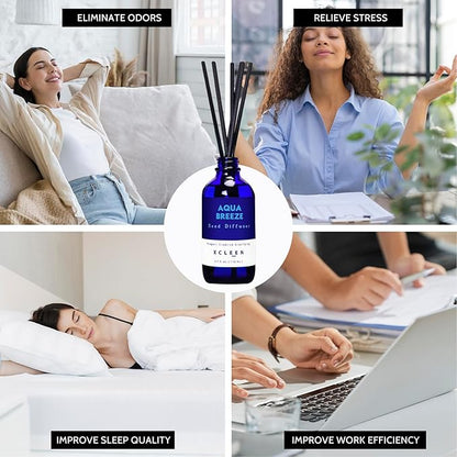 Xcleen Reed Diffuser Set, Aqua Breeze Scented Oil Diffuser with Sticks, Long-Lasting Home Fragrance Reed Diffusers for Bathroom Office Shelf, Room Fresheners 3.7 Oz