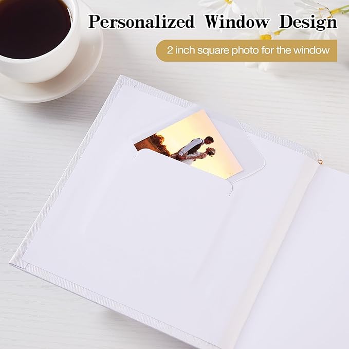Mublalbum Small 4x6 Photo Album Linen Cover with Memo Areas Photobook Pictures Book Holds Vertical Pockets for Wedding Family Baby and Vacation (White)