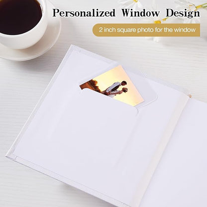Mublalbum Small 4x6 Photo Album Linen Cover with Memo Areas Photobook Pictures Book Holds Vertical Pockets for Wedding Family Baby and Vacation (White)