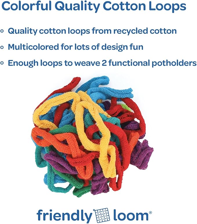 Harrisville Designs Friendly Loom Potholder Pro Weaving Kit | 10”x10” Sturdy Metal Loom and Quality Cotton Weaving Loops | Complete Kit to Weave 2 Large, Durable Potholders | Made in The USA