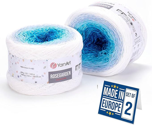 2 Skein Yarn Art Rosegarden Yarn 100% Cotton 2x1094yards 2x250gr Multicolor Cotton Yarn Rainbow Crochet Yarn Spring Summer Fine 1 Top 5 Most Used Colors (Rosegarden 305)