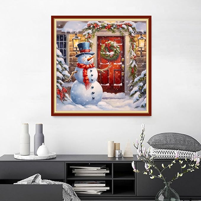 Joyhoor Cross Stitch Kit for Beginners, Pre-Printed Christmas Snowman Design, 18x18 Inch, Unisex, All Ages, Non-Foldable