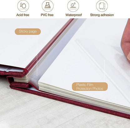 potricher Large Photo Album Self Adhesive 4x6 5x7 8x10 Pictures Linen Cover 80 Blank Pages Magnetic DIY Scrapbook Albums with A Metallic Pen (Red)