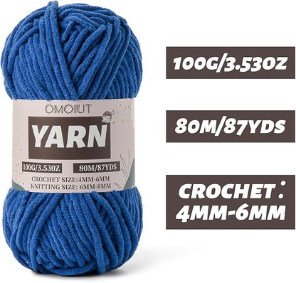 Blue Fluffy Chenille Yarn for Crocheting - Baby Yarn for Crocheting Soft Blanket - (100g/87.4yds) Crochet Amigurumi Chunky Yarns - Super Bulky 5 Velvet Yarns