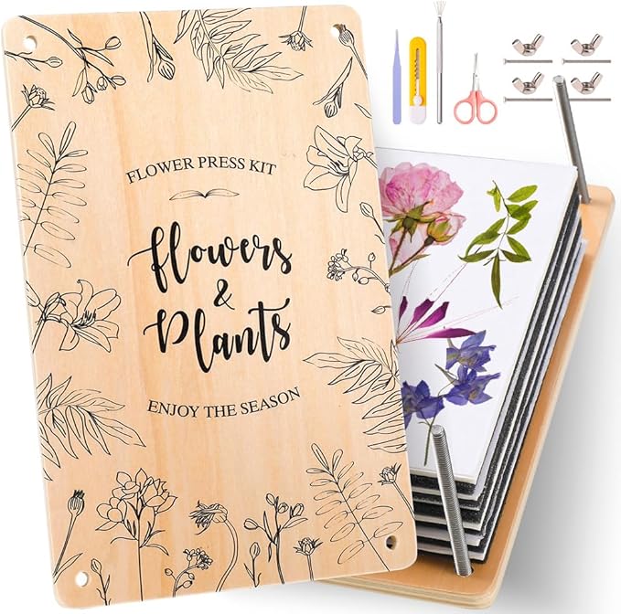 wtisan Flower Press Kit: Wooden Flowers Pressing for Adults, 6 Layers 10.6"x6.9" DIY Wedding Bouquet Flowers Preservation, Pressed Flower Kits Gift for Nature Drying Lovers