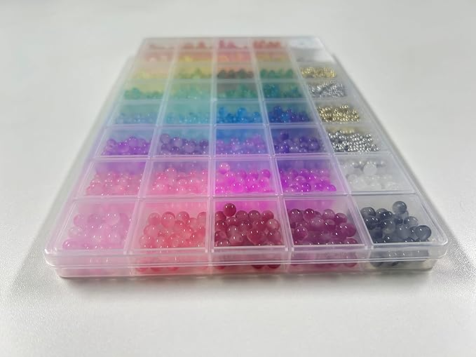 Funtopia 6mm Glass Beads Bracelet Making Kit, 1396pcs Gradient Glass Beads for Bracelets, 34 Colors Round Crystal Beads for Bracelets DIY Crafts with Spacer Beads and Charms