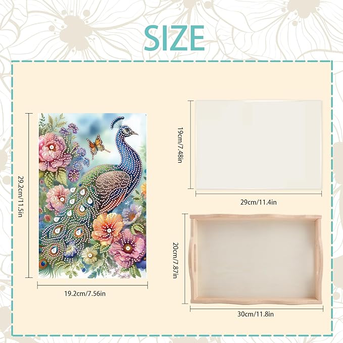 JZHYOAN Diamond Painting Trays for Adults, DIY Peacock Creative Design, Large Serving Platte for Living Room Dining Art Fruit Platters Entertaining Breakfast Coffee Table Home Decoration