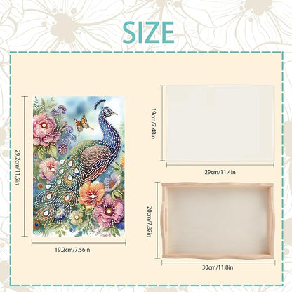 JZHYOAN Diamond Painting Trays for Adults, DIY Peacock Creative Design, Large Serving Platte for Living Room Dining Art Fruit Platters Entertaining Breakfast Coffee Table Home Decoration