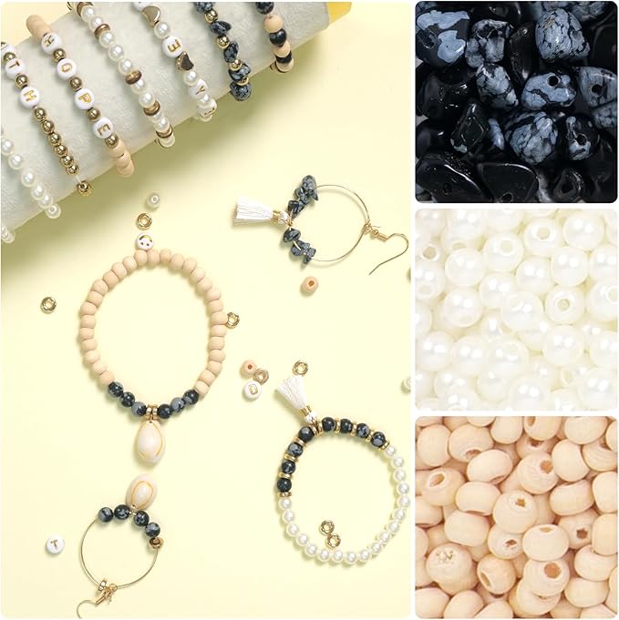 TOIPINIO Bracelet Making Kit Jewelry Making Supplies Kit Natural Stone Beads for Irregular Natural Stone with for DIY Craft Friendship Bracelet/Necklace/Earrings for Adults (Snowflake Obsidian)