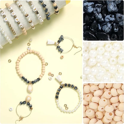 TOIPINIO Bracelet Making Kit Jewelry Making Supplies Kit Natural Stone Beads for Irregular Natural Stone with for DIY Craft Friendship Bracelet/Necklace/Earrings for Adults (Snowflake Obsidian)