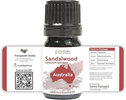 Nature Packaged Sandalwood Essential Oil - Direct from Australian Oils of Nature - Steam Distilled - Aceite Esencial de Sándalo for Aromatherapy, Massage, Diffuser, DIY Candle and Soap Making - 2lbs