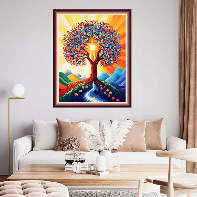 Fanxvivy Stamped Cross Stitch Kits for Beginners Full Range of Cross Stitching Preprinted Embroidery Kits for Adults, 11CT Embroidery Pattern Needlepoint Kits-Love Colored Tree 16x20 inch