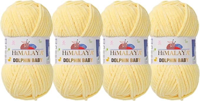 4 Skein/Pack Himalaya Dolphin Baby Chenille Yarn, Each Ball 100 gr (3.5 oz), 120 m (132 Yards), 100% Polyester, Super Bulky Baby Blanket Velvet Amigurumi Yarn, 80302 - Light Yellow
