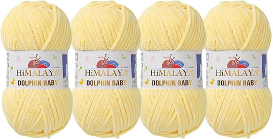 4 Skein/Pack Himalaya Dolphin Baby Chenille Yarn, Each Ball 100 gr (3.5 oz), 120 m (132 Yards), 100% Polyester, Super Bulky Baby Blanket Velvet Amigurumi Yarn, 80302 - Light Yellow