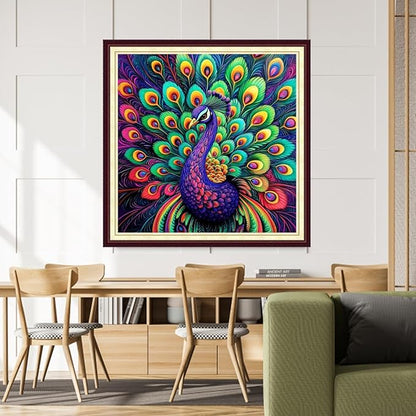 DMCCRAFT Stamped Cross Stitch Kits for Adults 11CT Printed Cross-Stitch Patterns Embroidery Kits Easy Cross Stitching Needlepoint Kits&Colorful Peacock 18x18 inch