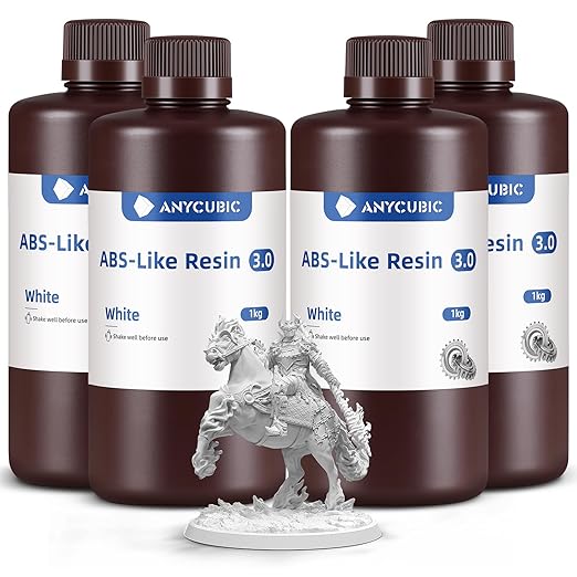 ANYCUBIC 3D Printer Resin Bundle, ABS-Like 3.0 Resin for 8K/14K/16K 3D Printing, Strong Strength, High Precision, Low Odor, Wide Compatibility for All LCD Resin 3D Printers (White, 4kg)