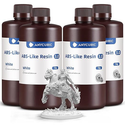 ANYCUBIC 3D Printer Resin Bundle, ABS-Like 3.0 Resin for 8K/14K/16K 3D Printing, Strong Strength, High Precision, Low Odor, Wide Compatibility for All LCD Resin 3D Printers (White, 4kg)