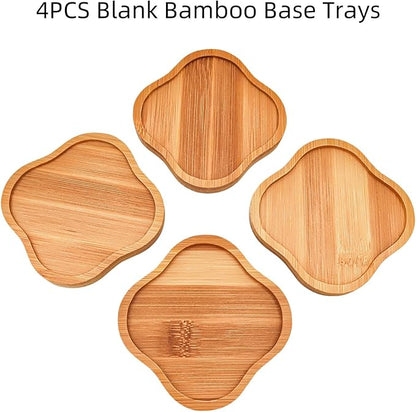 4PCS Mosaic Bamboo Coasters for Crafts, Blank Base Trays, Drinking Cup Coaster, Plant Coaster, Art Plate,DIY Mosaic Supplies (Four-Leaf Clover)
