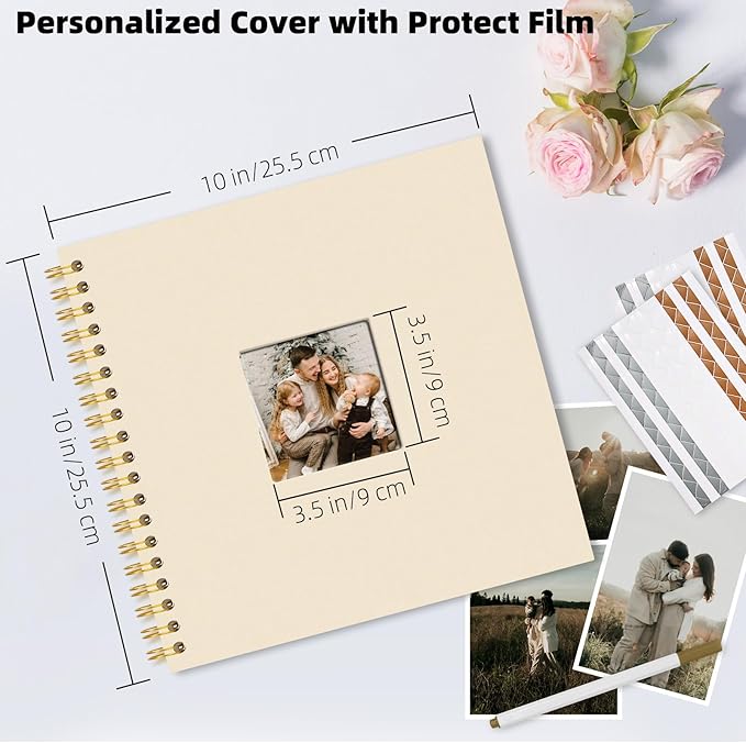 Vienrose 10 x 10 Inch Scrapbook Photo Album, Linen Hardcover Photo Book with 40 White Pages, DIY Memory Book Kit with Accessories for Wedding, Baby Shower, Travel, Christmas (Beige, 20 Sheets)