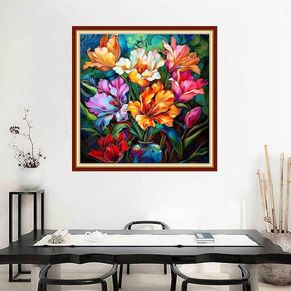 Joyhoor Stamped Cross Stitch Kits for Beginners Needlepoint Kits for Adults Embroidery Kits 11CT Counted Cross Stitch Kits Printed Embroidery Pattern-Colorful Flowers 18x18 inchs