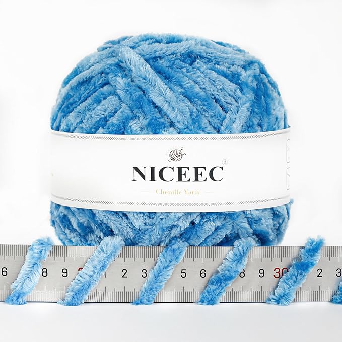 NICEEC 300g Soft Chenille Yarn Blanket Velvet Yarn for Knitting, Crochet, Weaving DIY Craft Total Length 150m (164yds)_Blue